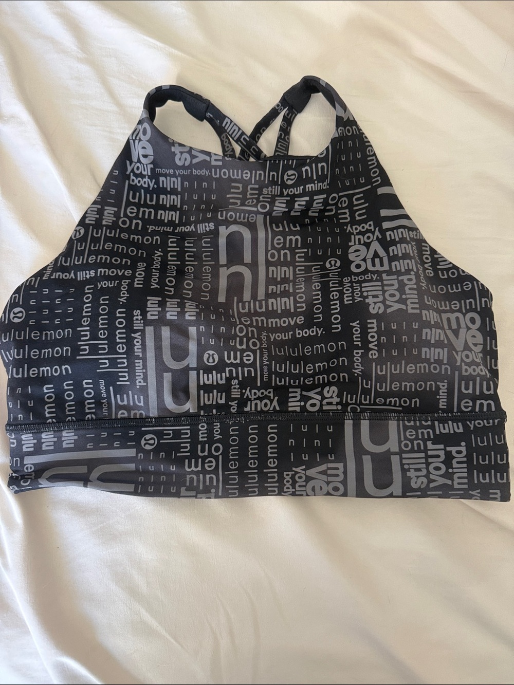 lululemon athletica Black & Gray Logo-Print High-Neck Sports Bra